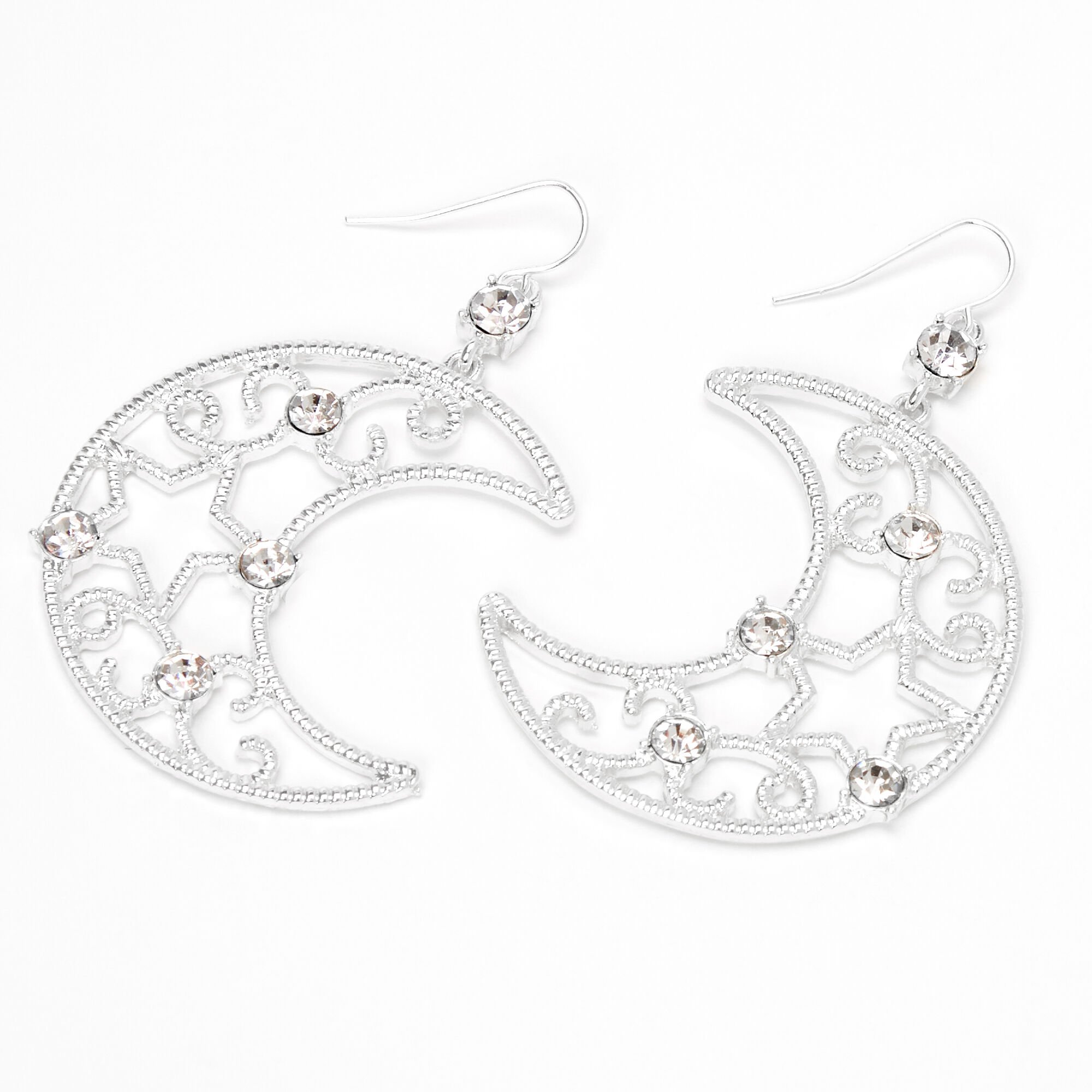 5594 Details about  / Sterling Silver Moon and Star Drop Stud Earrings